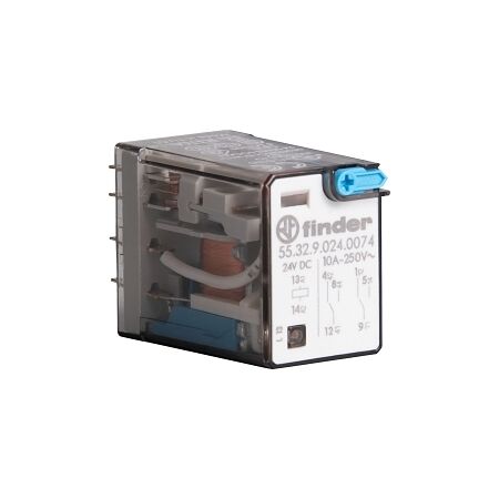 Finder 55 Series Miniature GP Relay 10A 2CO 24V DC Coil with PB plus LED plus Mech Indicator