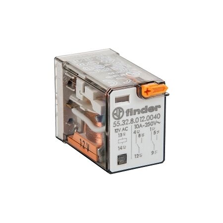 Finder 55 Series Miniature GP Relay 10A 2CO 12V AC Coil with PB plus LED plus Mech Indicator