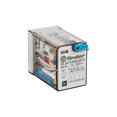 Finder 55 Series Miniature General Purpose Relay 7A 4CO 48V DC Coil with PB plus LED plus Mech Ind