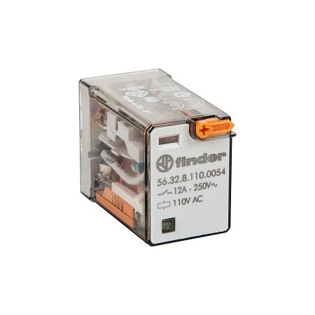 Finder 56 Series Miniature Power Relay 12A 2CO 110V AC Coil with PB plus LED plus Mechanical Ind