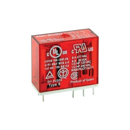 Allen-Bradley 700-HP PCB Pin Style Safety Control Relay 8A 2 CO DPDT 2Pole 24V DC Coil Gold Contacts