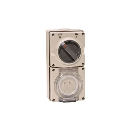 NHP ISO Switched Socket Outlet, 3 Flat Pins 10A 250V AC, w/ Base, GY