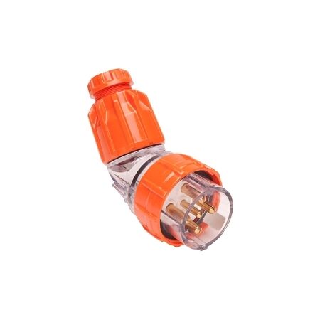 NHP ISO Plug - Angled, 5 Round Pins, 32A 500V AC, Electric Orange