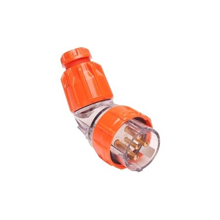 NHP ISO Plug - Angled, 5 Round Pins, 50A 500V AC, Electric Orange