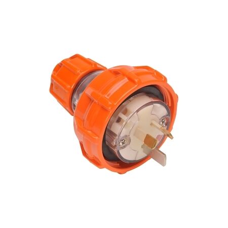 NHP ISO Plug - Straight, 3 Flat Pins, 15A 250V AC, Electric Orange