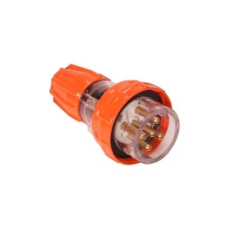 NHP ISO Plug - Straight, 5 Round Pins, 20A 500V AC, Electric Orange