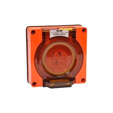 NHP ISO Socket Outlet, 3 Flat Pins 15A 250V AC, w/o Base, Resistant Orange