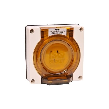 NHP ISO Socket Outlet, 3 Flat Pins 20A 250V AC, w/o Base, Resistant White