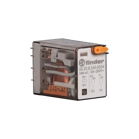 Finder 55 Series Miniature GP Relay 10A 2CO 240V AC Coil with PB plus LED plus Mech Indicator