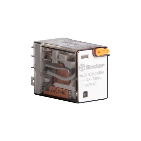 Finder 56 Series Miniature Power Relay 12A 2CO 240V AC Coil with PB plus LED plus Mechanical Ind