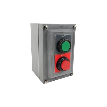 Allen-Bradley 800H Assm. Stn 2 Hole Mom. Flush Grn Start Ext Red Stop 1 N.O. 1 N.C. 30.5mm PB