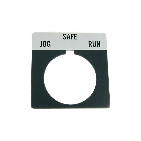 Allen-Bradley 800T Legend Plate 46 x 47mm Gray JOG SAFE RUN for 30.5mm Pushbutton
