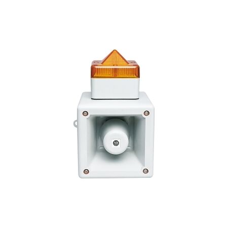 Allen-Bradley 855H Industrial Hn Elec Bcn 112dB 32Sel Tones Std Back or Cnd Fd Xenon 230VAC Amber