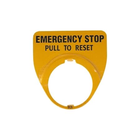 Austrol N100 Legend Plate Emerg Stop Pull To Reset Yellow for E Stop Mushroom