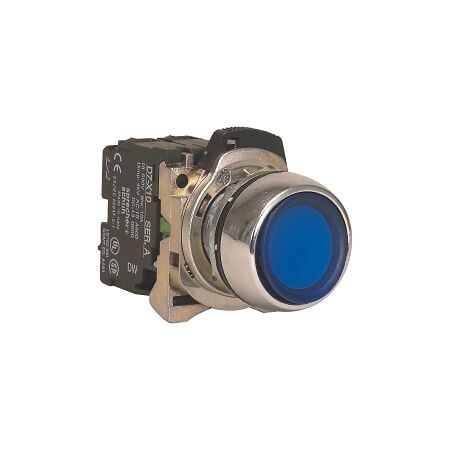 Sprecher and Schuh D7 Pushbutton 22.5 mm Complete Metal MOM Flush Blue Lens Cap 240V Illuminated 1NO