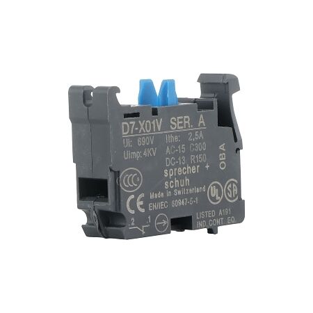 Sprecher and Schuh D7 Contact Block 1 NC for 22.5 mm Pushbutton Operators Gold Contacts Low Voltage