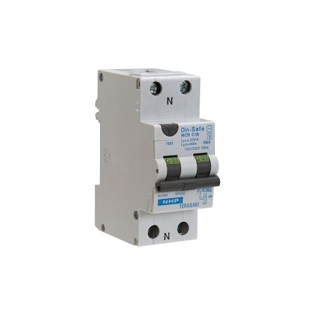 NHP DIN-T Residual Current Device Short Body w/ Overcurr 10kA 10A 1Pole and N C Curve 100mA Type A