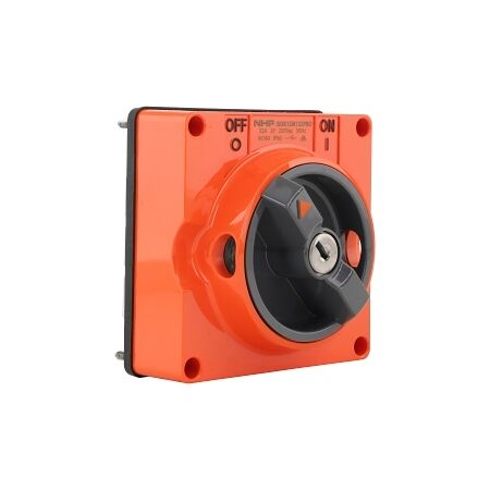 NHP ISO Surface Switch - Key, Lock in OFF, 2 Pole 32A 250V AC, w/o Base, Resistant Orange