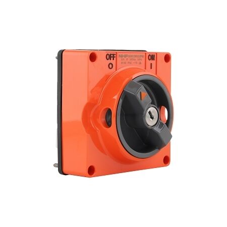 NHP ISO Surface Switch - Key, Lock in OFF, 3 Pole 32A 500V AC, w/o Base, Resistant Orange NHP ISO Surface Switch - Key, Lock in OFF, 3 Pole 32A 500V AC, w/o Base, Resistant Orange