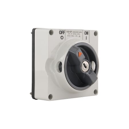 NHP ISO Surface Switch - Key, Lock in ON/OFF, 2 Pole 20A 250V AC, w/o Base, Grey