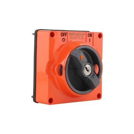 NHP ISO Surface Switch - Key, Lock in ON/OFF, 2 Pole 20A 250V AC, w/o Base, Resistant Orange
