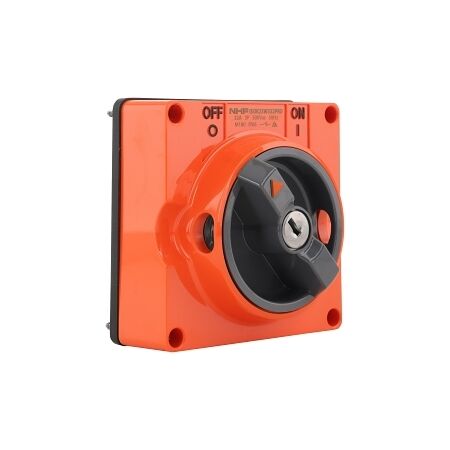 NHP ISO Surface Switch - Key, Lock in ON/OFF, 3 Pole 32A 500V AC, w/o Base, Resistant Orange