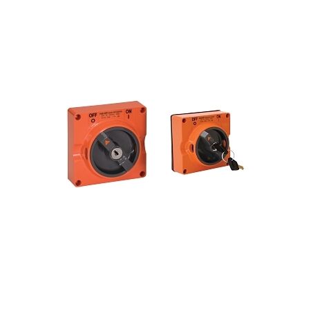 NHP ISO Surface Switch - Common Key, Lock in ON/OFF, 2 Pole 20A 250V AC, w/o Base, Resistant Orange