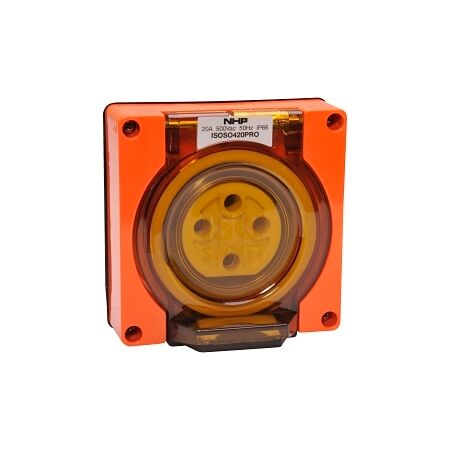 NHP ISO Socket Outlet, 4 Round Pins 20A 500V AC, w/o Base, Resistant Orange