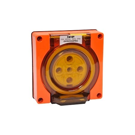 NHP ISO Socket Outlet, 5 Round Pins 50A 500V AC, w/o Base, Resistant Orange