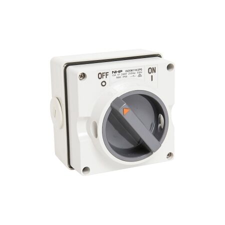 NHP ISO Surface Switch, 1 Pole 2 Way 10A 250V AC, w/ Base, Grey