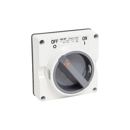 NHP ISO Surface Switch, 1 Pole 2 Way 10A 250V AC, w/o Base, Grey