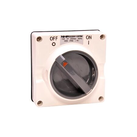 NHP ISO Surface Switch, 2 Pole 10A 250V AC, w/o Base, Resistant White NHP ISO Surface Switch, 2 Pole 10A 250V AC, w/o Base, Resistant White