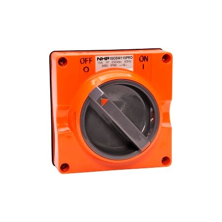 NHP ISO Surface Switch, 2 Pole 15A 250V AC, w/o Base, Resistant Orange
