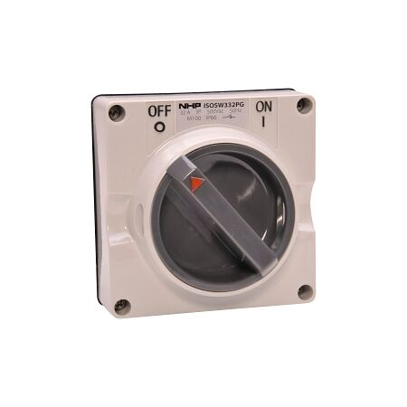 NHP ISO Surface Switch, 3 Pole 32A 500V AC, w/o Base, Grey