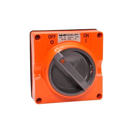 NHP ISO Surface Switch, 3 Pole 32A 500V AC, w/o Base, Resistant Orange
