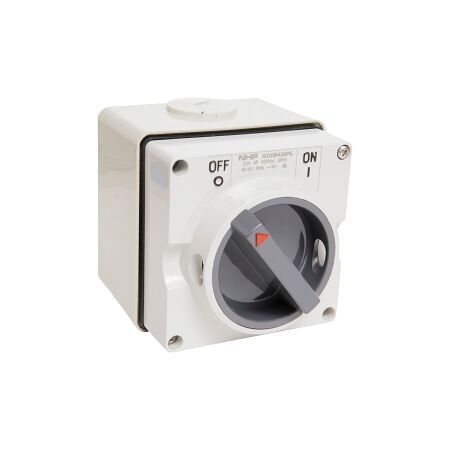 NHP ISO Surface Switch, 4 Pole 20A 500V AC, w/ Base, Grey