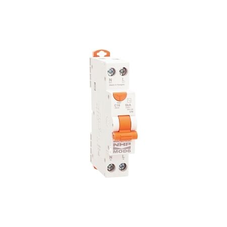 NHP MOD6 Residual Current Device - Short body w/ Overcurrent 6kA 10A 1PN C Curve 10mA Type A 2 Screw