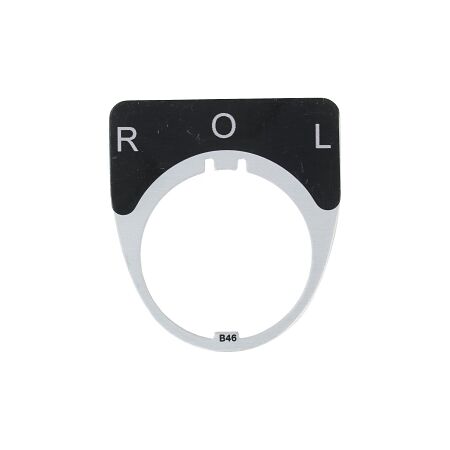 Austrol N100 Legend Plate R O L Black 51 x 54mm Large to suit E Stops and Mushroom Operators