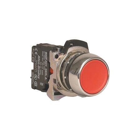 Sprecher and Schuh D7 Pushbutton 22.5 mm Complete Metal MOM Flush Red Cap Non Illuminated 1NC
