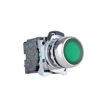 Sprecher and Schuh D7 Pushbutton 22.5 mm Complete Metal MOM Flush GRN Lens Cap 240V Illuminated 1NO
