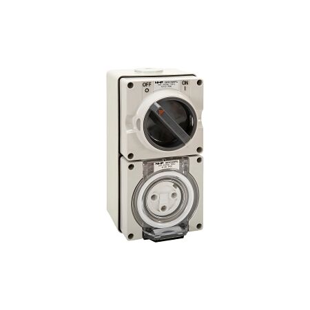 NHP ISO Switched Socket Outlet, 3 Round Pins 20A 250V AC, with Base, GY