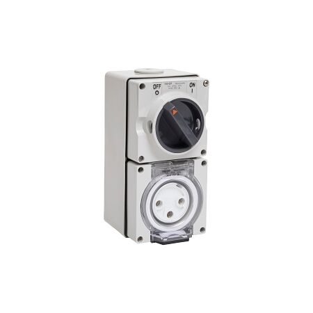 NHP ISO Switched Socket Outlet, 3 Round Pins 32A 250V AC, with Base, GY