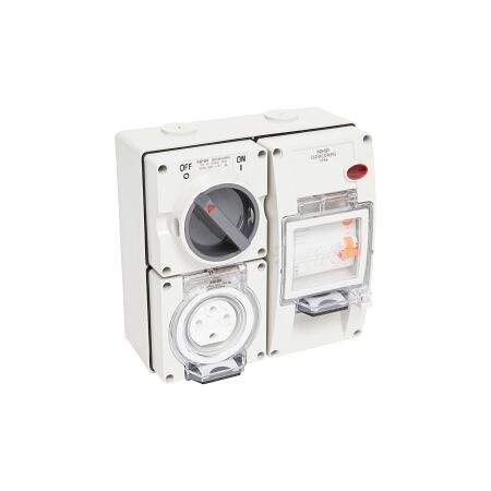 NHP ISO Switched Socket Outlet - RCD, 4 Round Pins 20A 500V AC, with Base, GY