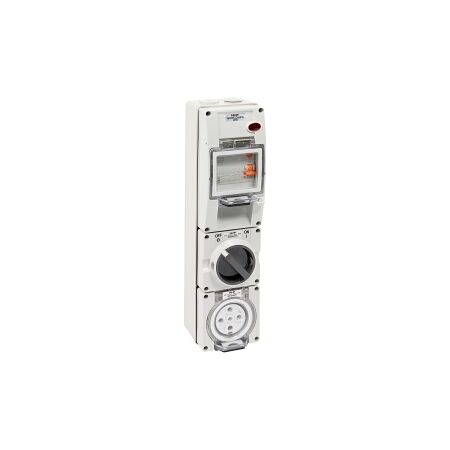 NHP ISO Switched Socket Outlet - RCD, 4 Round Pins 20A 500V AC, with Base - Inline, GY