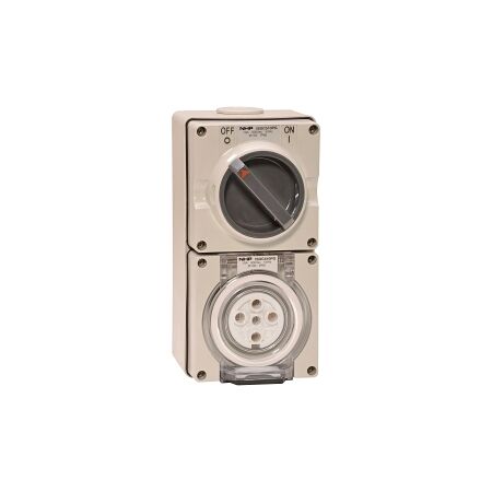 NHP ISO Switched Socket Outlet, 5 Round Pins 10A 500V AC, with Base, GY