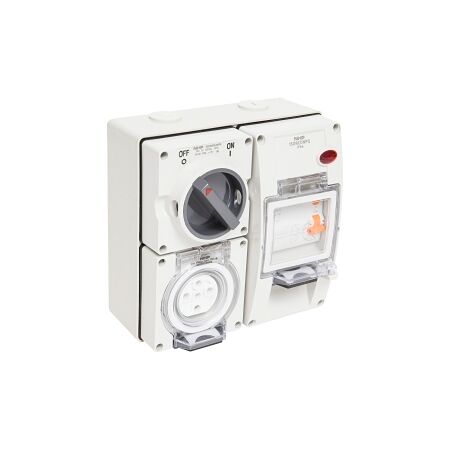 NHP ISO Switched Socket Outlet - RCD, 5 Round Pins 20A 500V AC, with Base, GY