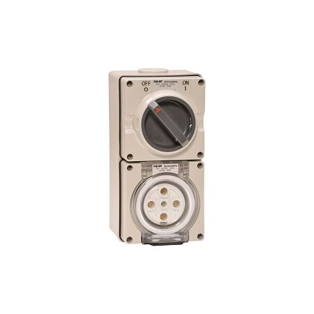 NHP ISO Switched Socket Outlet, 5 Round Pins 40A 500V AC, with Base, GY