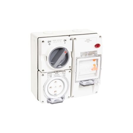 NHP ISO Switched Socket Outlet - RCD, 5 Round Pins 40A 500V AC, with Base, GY