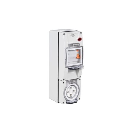 NHP ISO Socket Outlet - RCD, 4 Round Pins 32A 500V AC, with Base, Grey