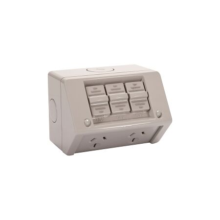 NHP NLINE General Purpose Switch Socket Outlet, IP53, Twin with Extra Switch, 15A 250V AC